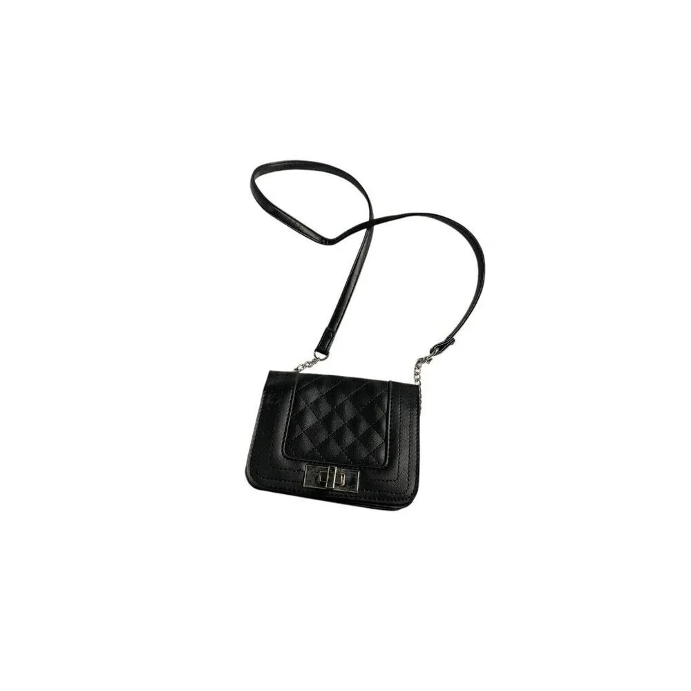 Art‎ Class Crossbody Bag Kids OS Black Quilted Faux Leather Turn Lock Classic